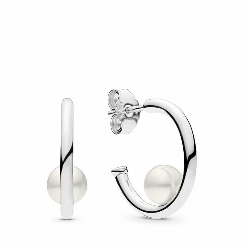 Pandora Contemporary Pearls Hoop Earrings NZ, Sterling Silver (104936-WNC)